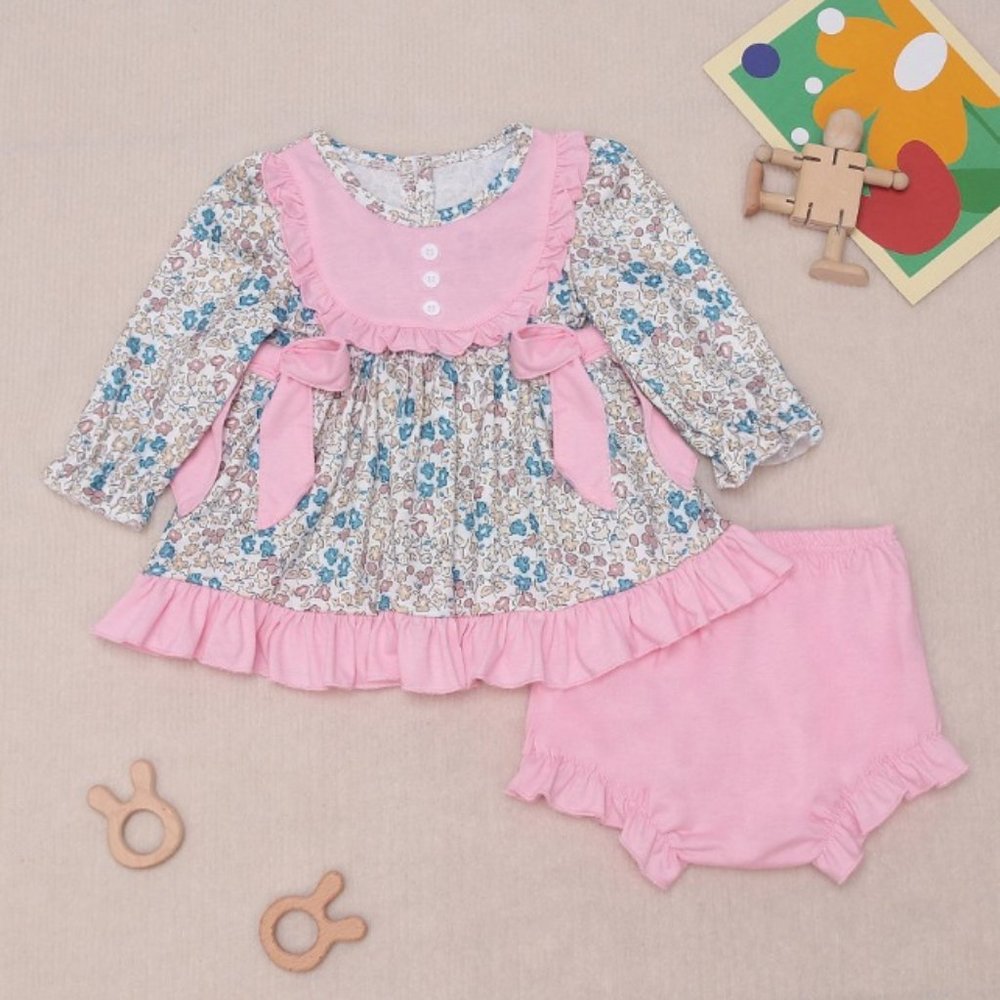 Boutique Girls Floral Long Sleeve Tunic Dress & Bloomers - Picture 1 of 3